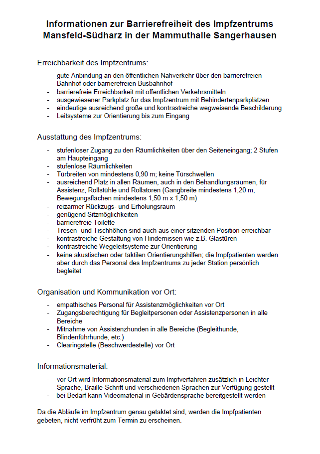<code>Barrierefreiheit im Impfzentrum MSH</code>